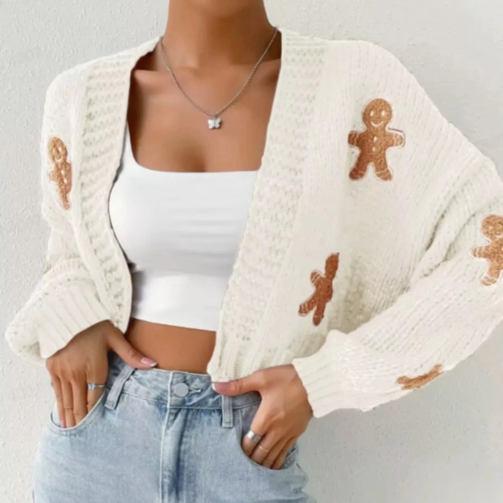 Gingerbread Patterned White Sweater